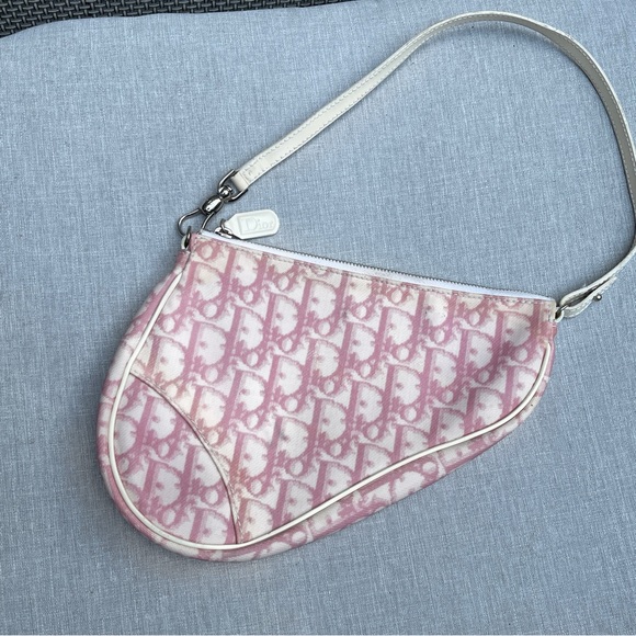 Dior Handbags - Auth DIOR PINK MINI SADDLE BAG Trotter logo Y2K shoulder bag coated canvas